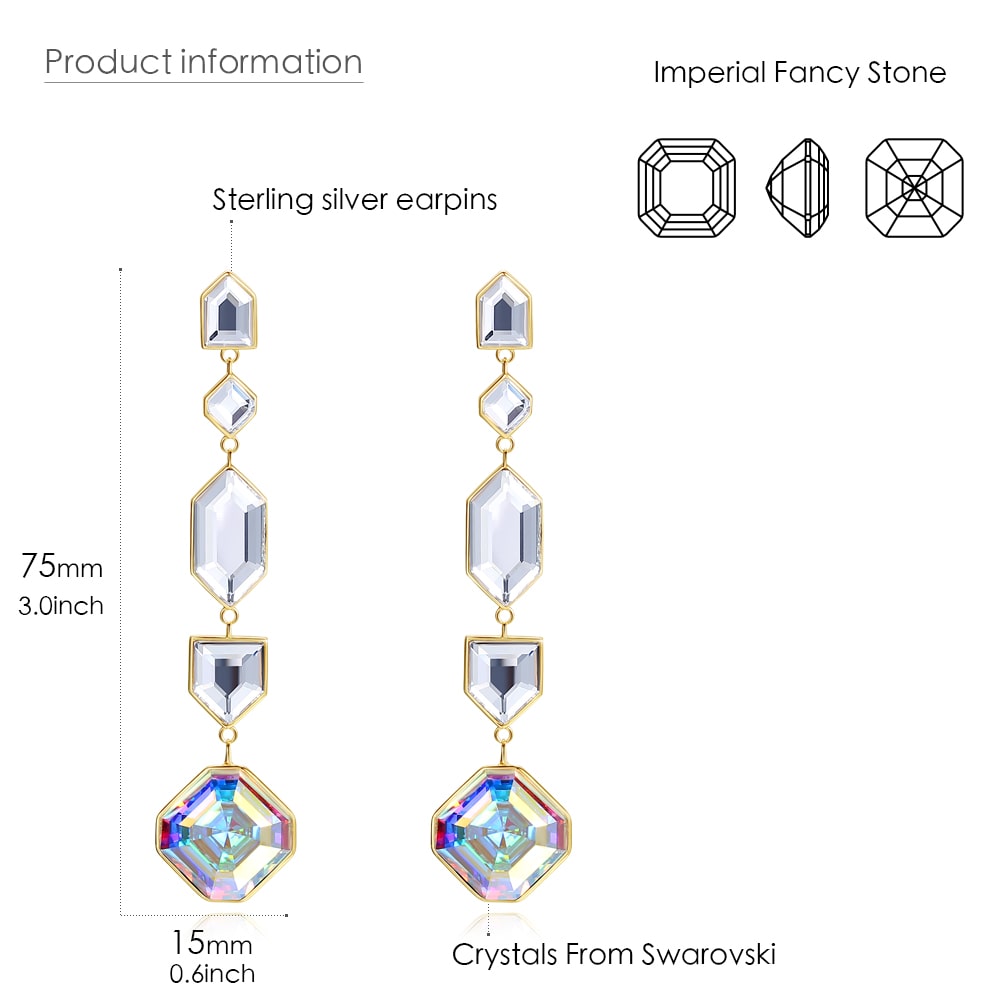 ‘Kaleidoscope’ Square Crystal Drop Earrings Women Jewelry - Dangle earrings - Taanaa Jewelry