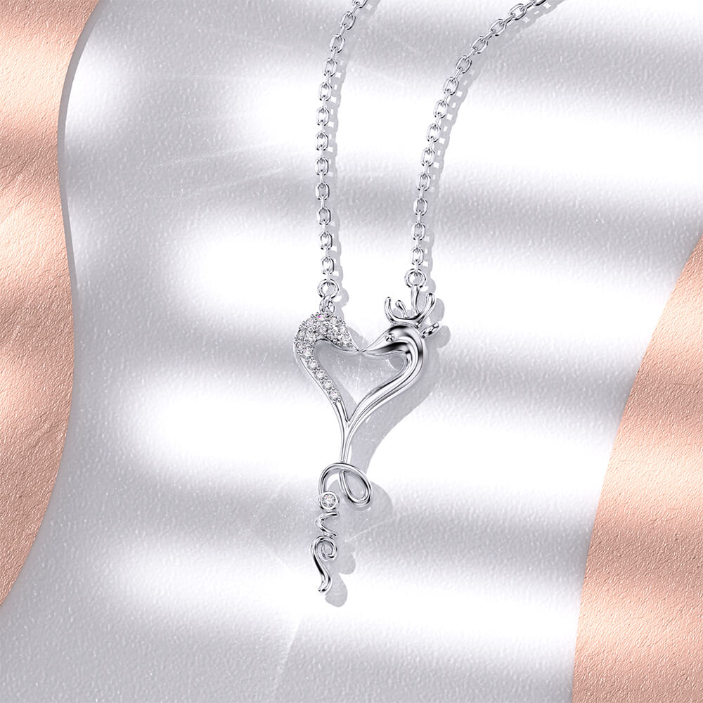 Cute Love Fawn Sterling Silver Pendant Necklace Jewelry Gift - Pendant Necklace - Taanaa Jewelry