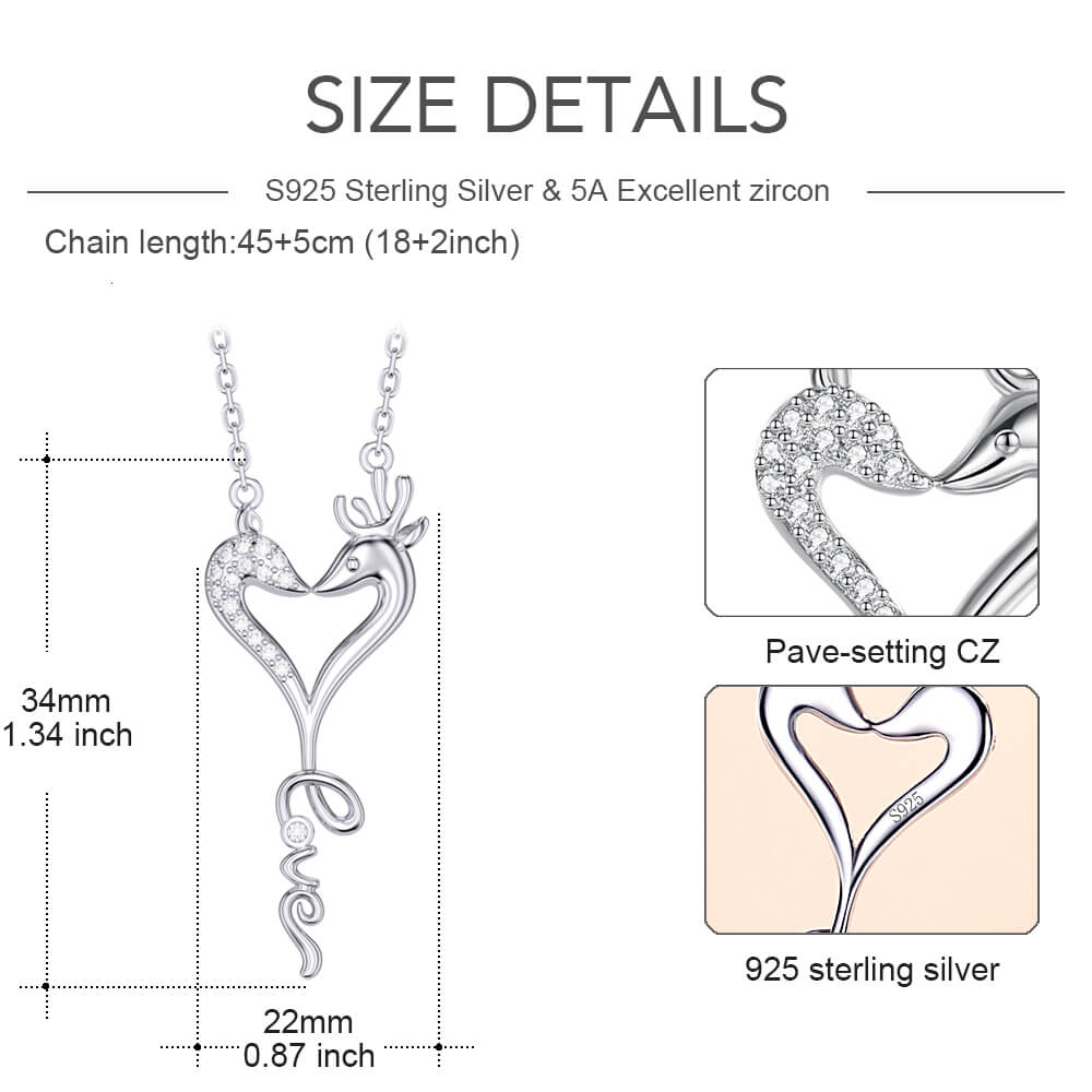 Cute Love Fawn Sterling Silver Pendant Necklace Jewelry Gift - Pendant Necklace - Taanaa Jewelry