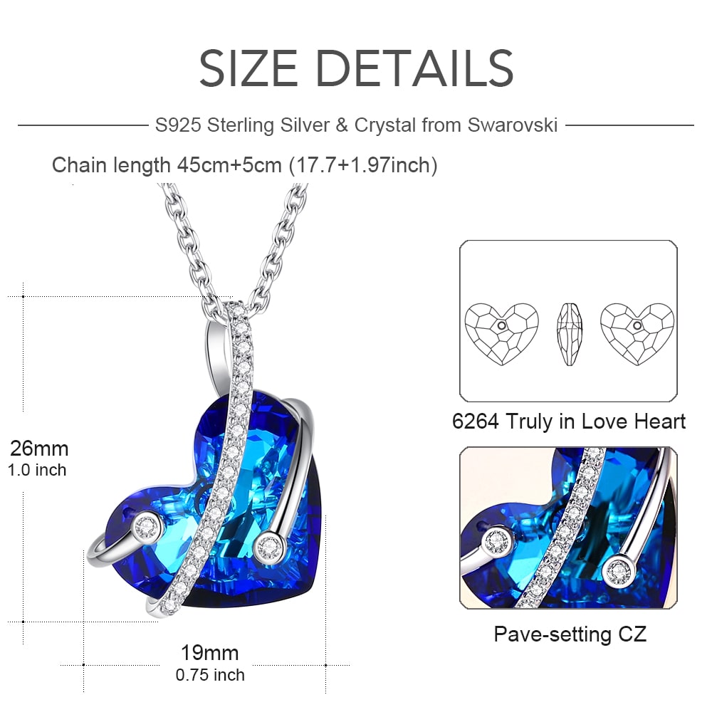 Bermuda Blue Heart Crystal Pendant Necklace Women Sterling Silver Jewelry - Pendant Necklace - Taanaa Jewelry