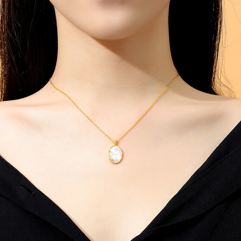 3D Carved Rose Fritillary Necklace