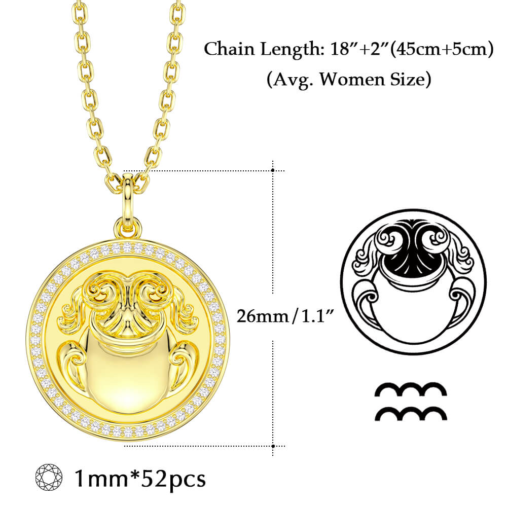 New Fashion Round Aquarius Pendant Necklace Sterling silver Jewelry- Taanaajewelry