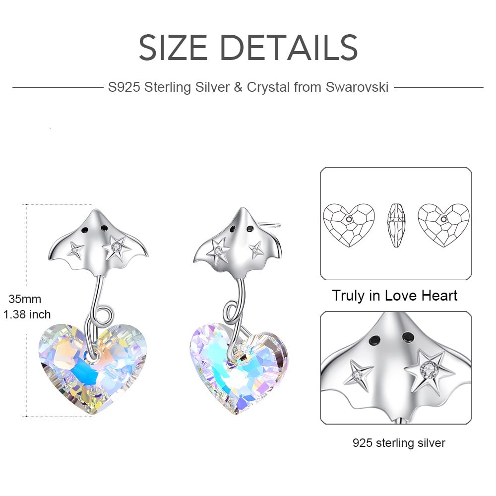 Devil Fish Heart Crystal Earrings Jewelry