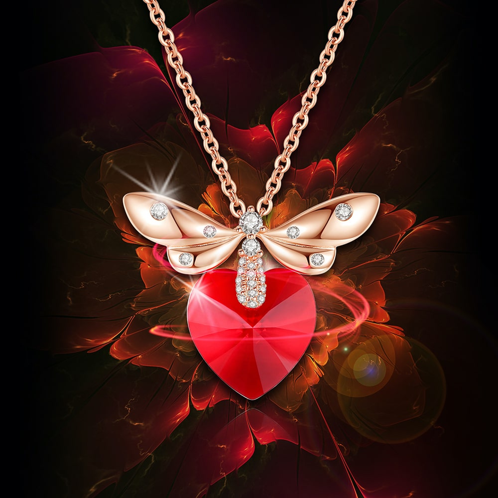 Butterfly & Heart Crystal Pendant Necklace For Women Jewelry - Pendant Necklace - Taanaa Jewelry