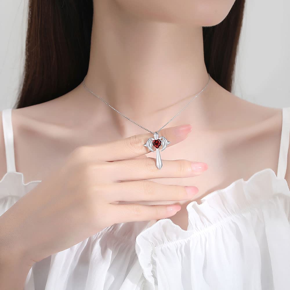 Birthstone Angel Wings Cross Necklace