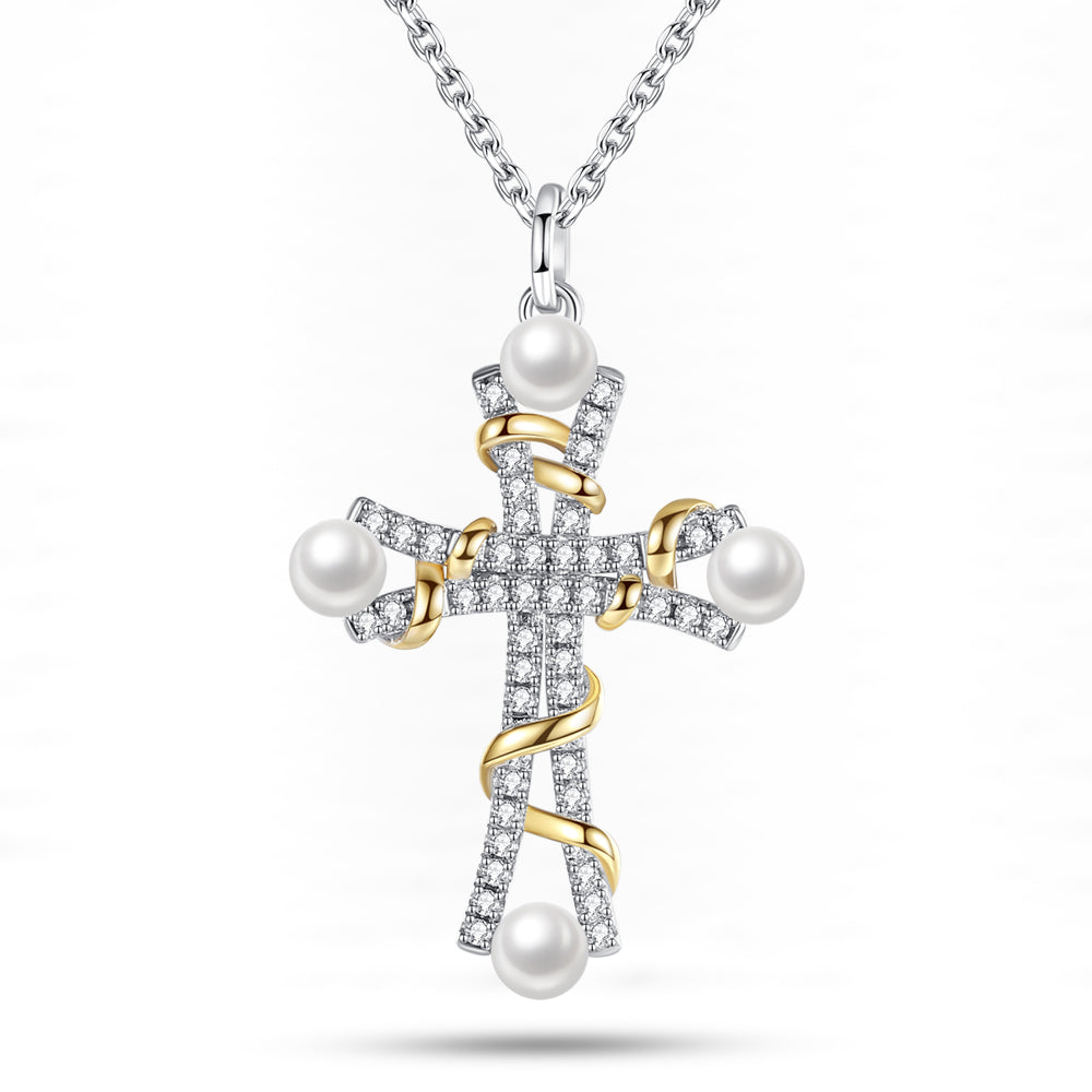 Pearl Cross Pendant Necklace Jewelry Gift
