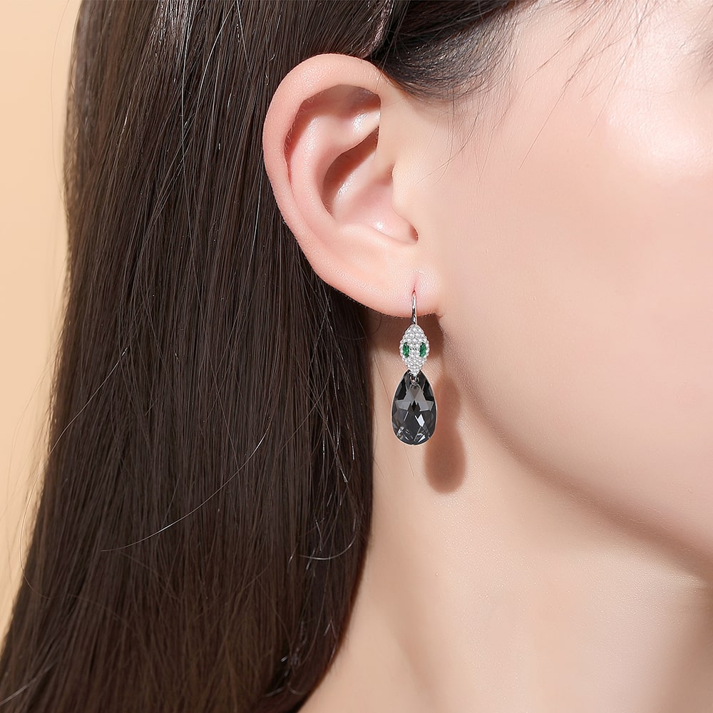 Snake head & Pear-shaped Crystal Sterling silver Drop Earrings Jewelry - Dangle earrings - Taanaa Jewelry