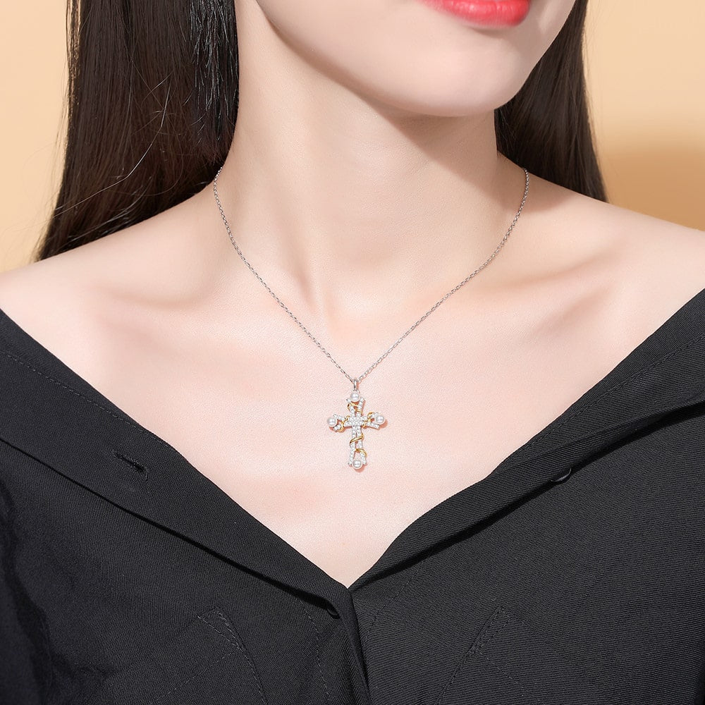 Sterling Silver Pearl Cross Pendant Necklace For Women Jewelry - Pendant Necklace - Taanaa Jewelry