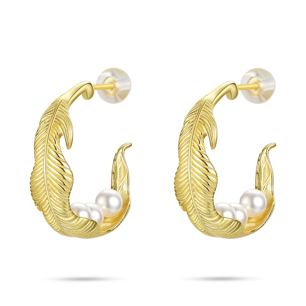Gold Leaf Pearl Earrings Jewelry