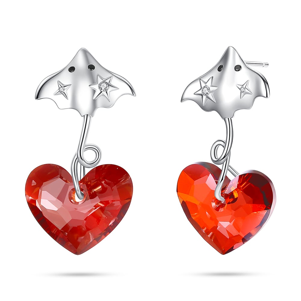 Devil Fish Heart Crystal Earrings Jewelry