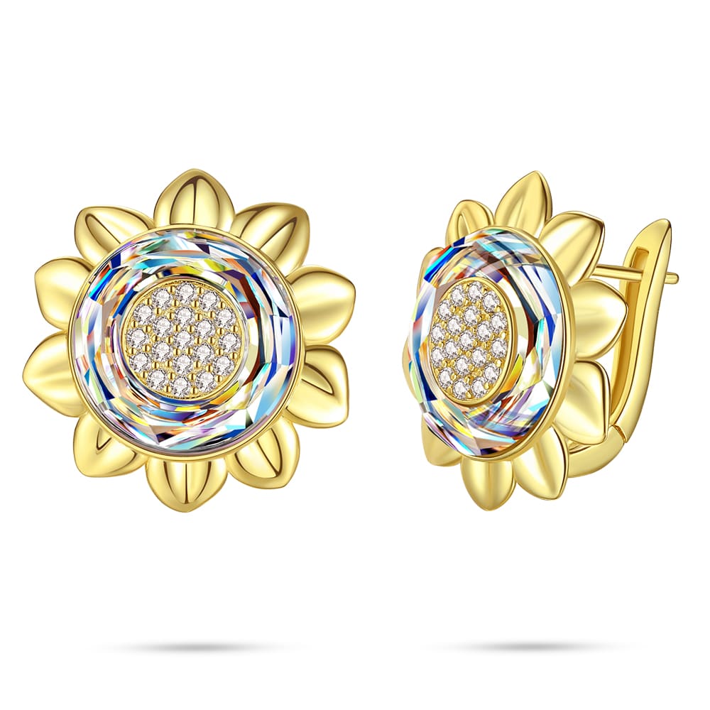 Gold Sunflower Crystal Earrings Jewelry