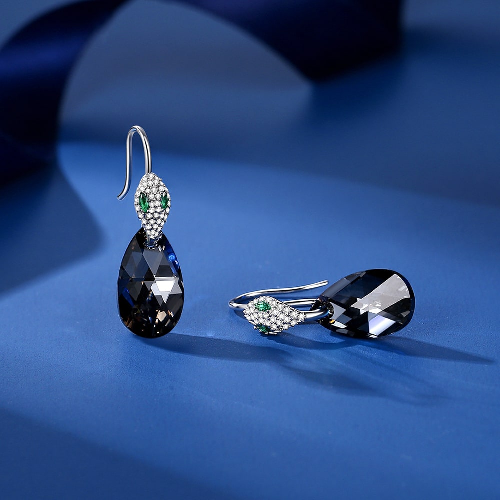 Snake head & Pear-shaped Crystal Sterling silver Drop Earrings Jewelry - Dangle earrings - Taanaa Jewelry