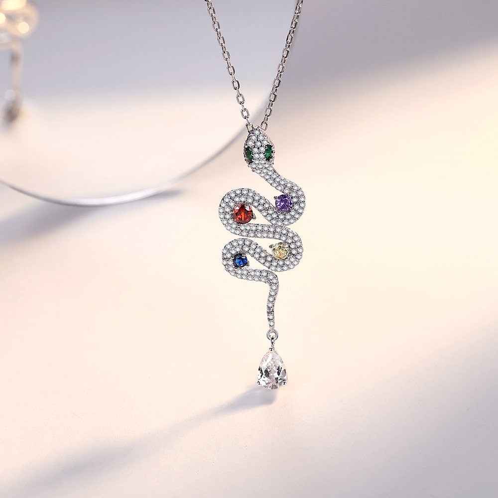 Luxurious Snake Pendant Necklace Women Sterling Silver Jewelry - Pendant Necklace - Taanaa Jewelry