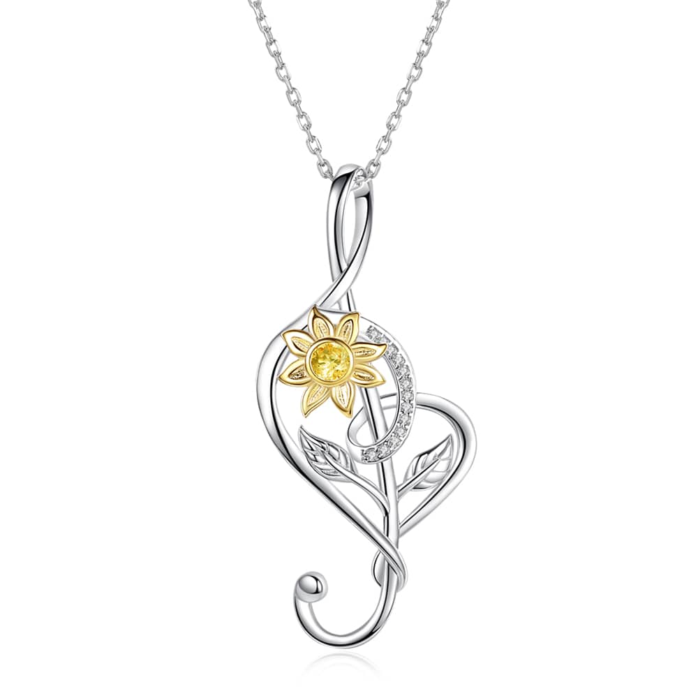 Music Symbol Sunflower Pendant Necklace Sterling Silver Jewelry - Pendant Necklace - Taanaa Jewelry