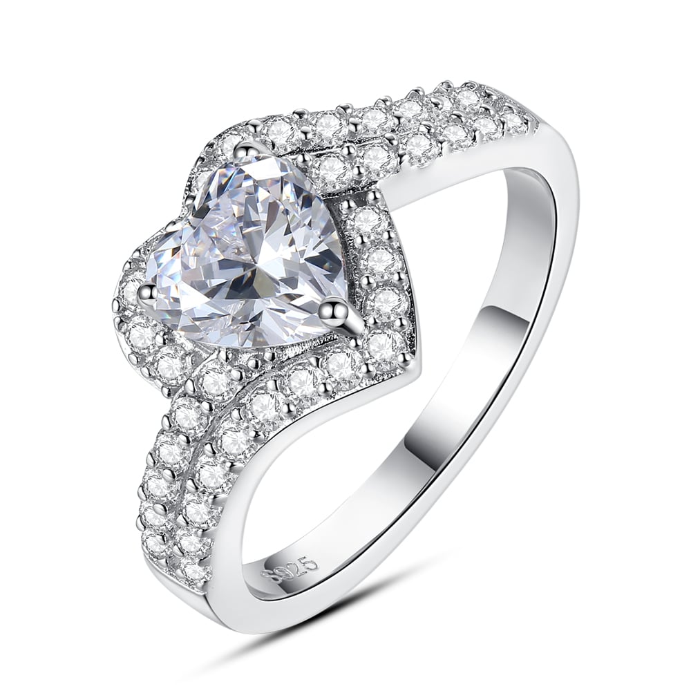 Classic Heart shaped Zircon Sterling Silver Rings Jewelry - Rings - Taanaa Jewelry
