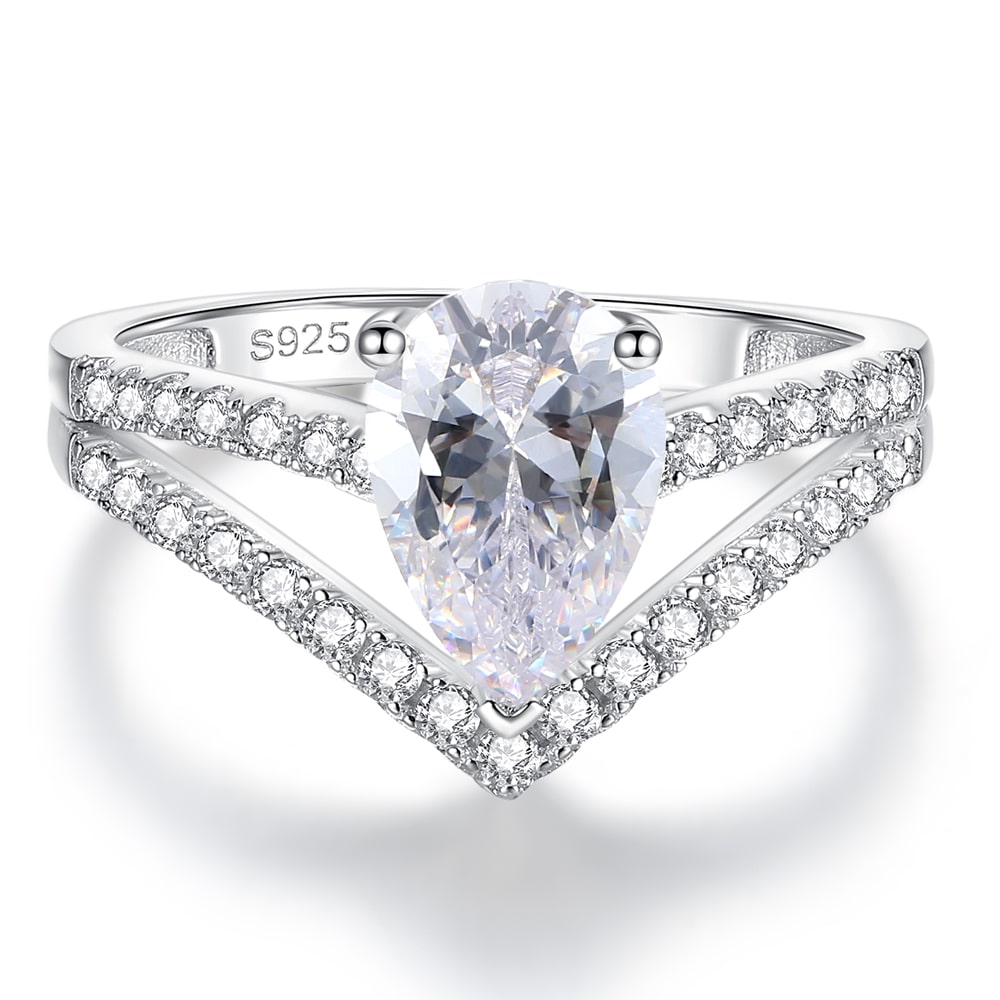 Classic Water Drop shaped Zircon Sterling Silver Rings Jewelry - Rings - Taanaa Jewelry